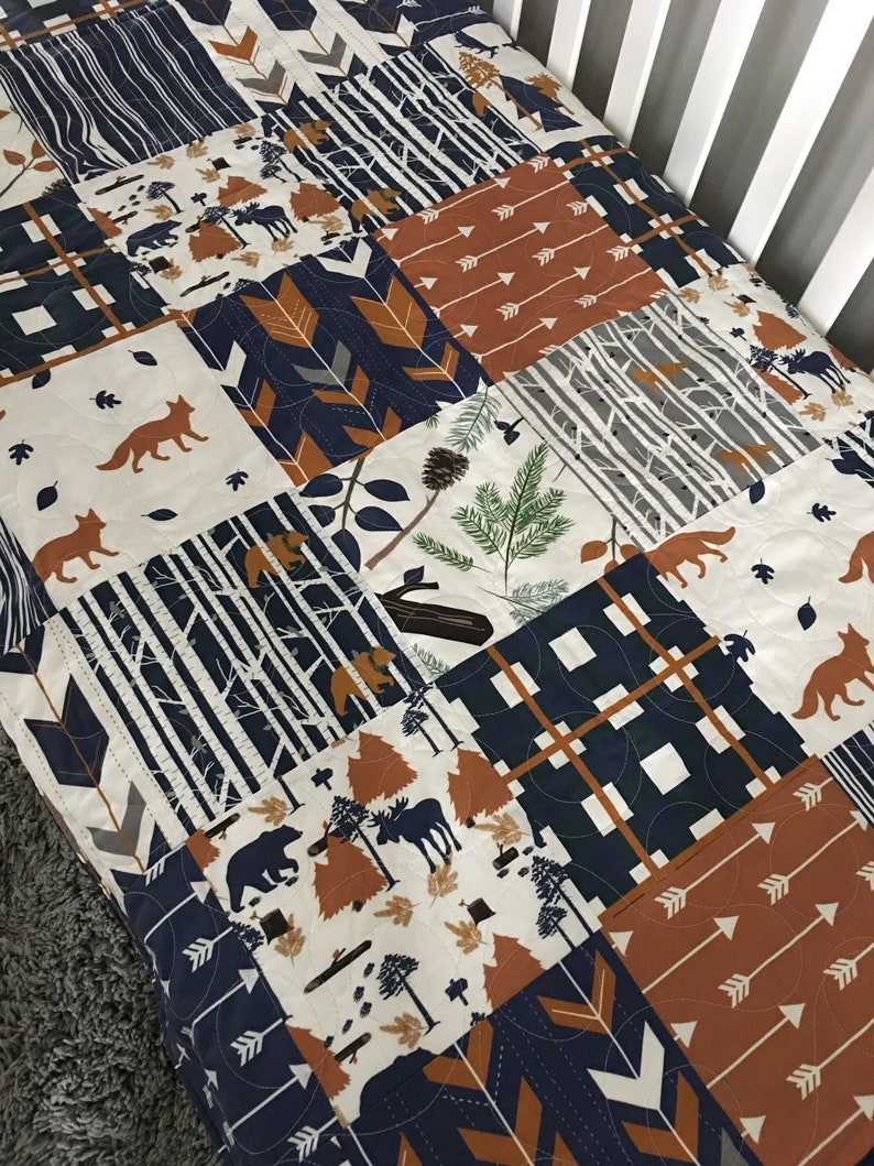 Fox Quilt Boy Fox Crib Bedding Fox Nursery Boy Moose Baby Etsy