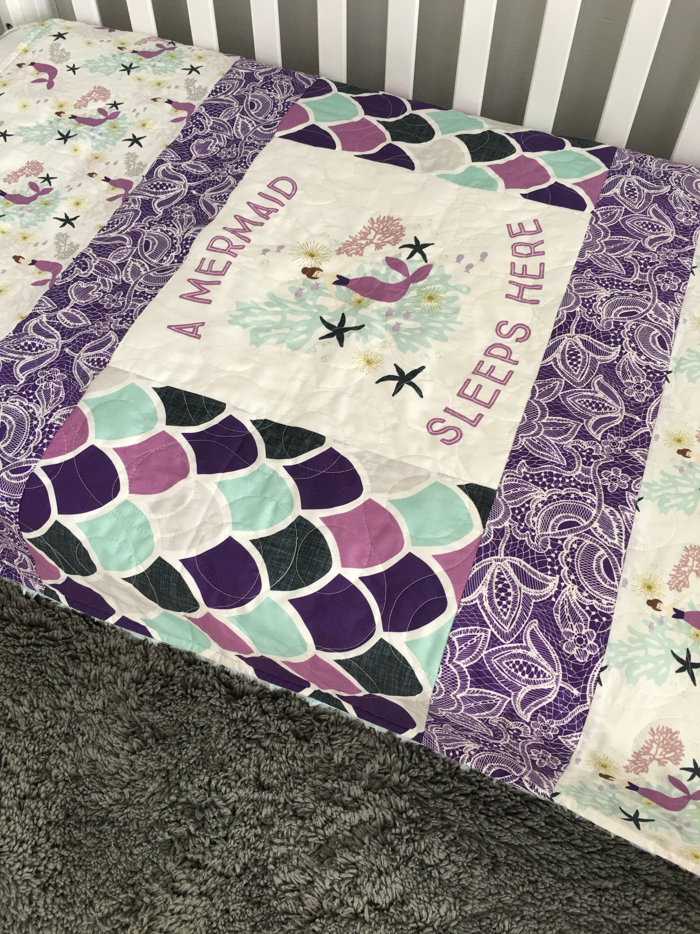 Mermaid Baby Quilt Purple Aqua Baby Bedding Mermaid Crib Etsy