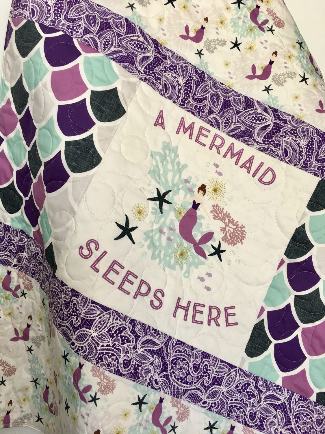 Mermaid Baby Quilt Purple Aqua Baby Bedding Mermaid Crib Etsy