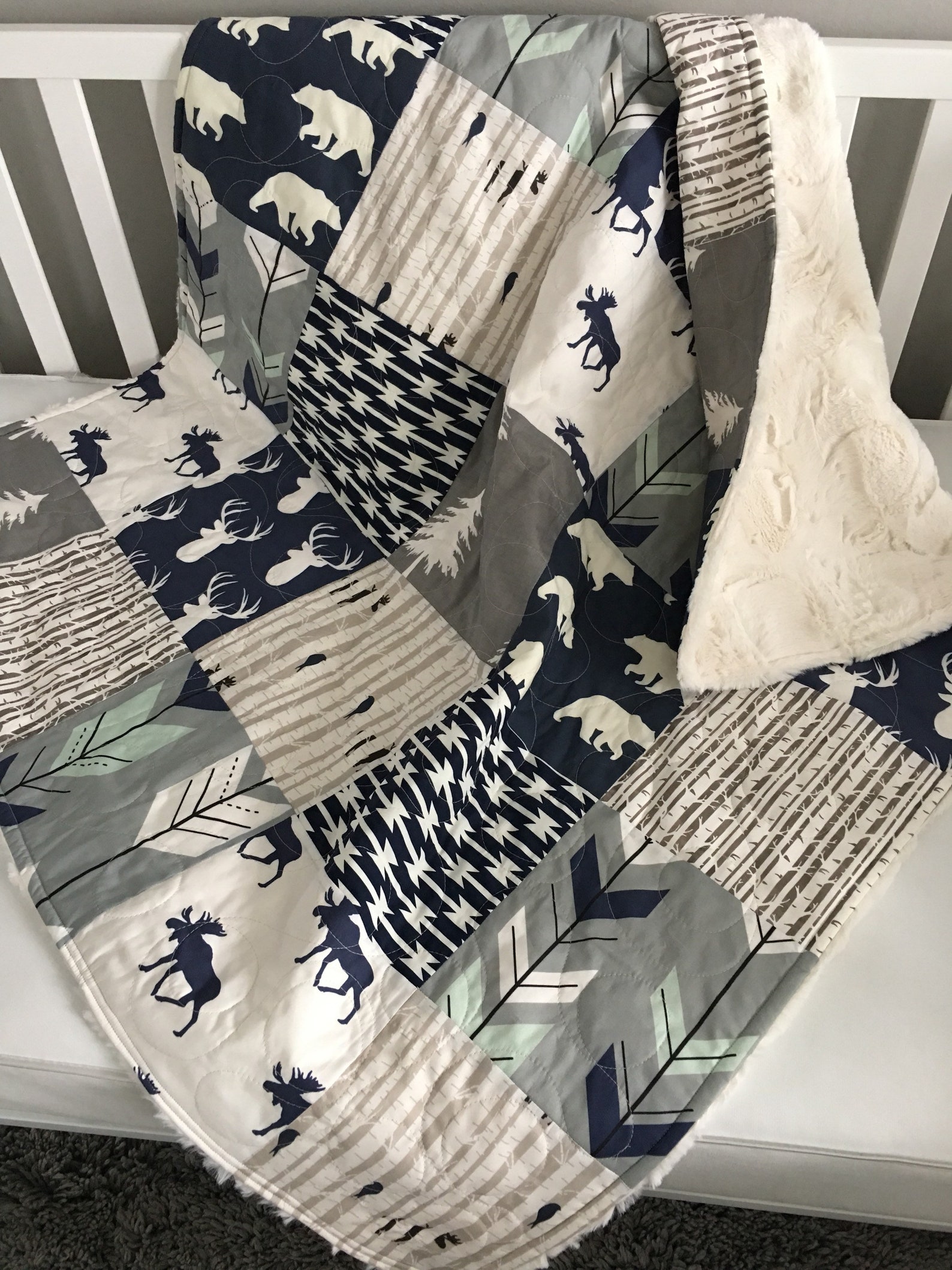 Baby Boy Quilt Navy Blue Crib Bedding Boy Crib Bedding Etsy