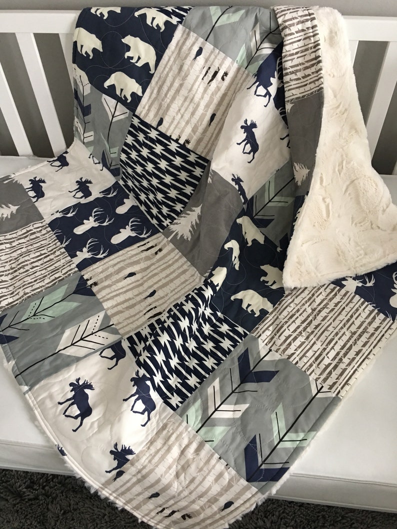 Baby Boy Quilt Navy Blue Crib Bedding Boy Crib Bedding Etsy