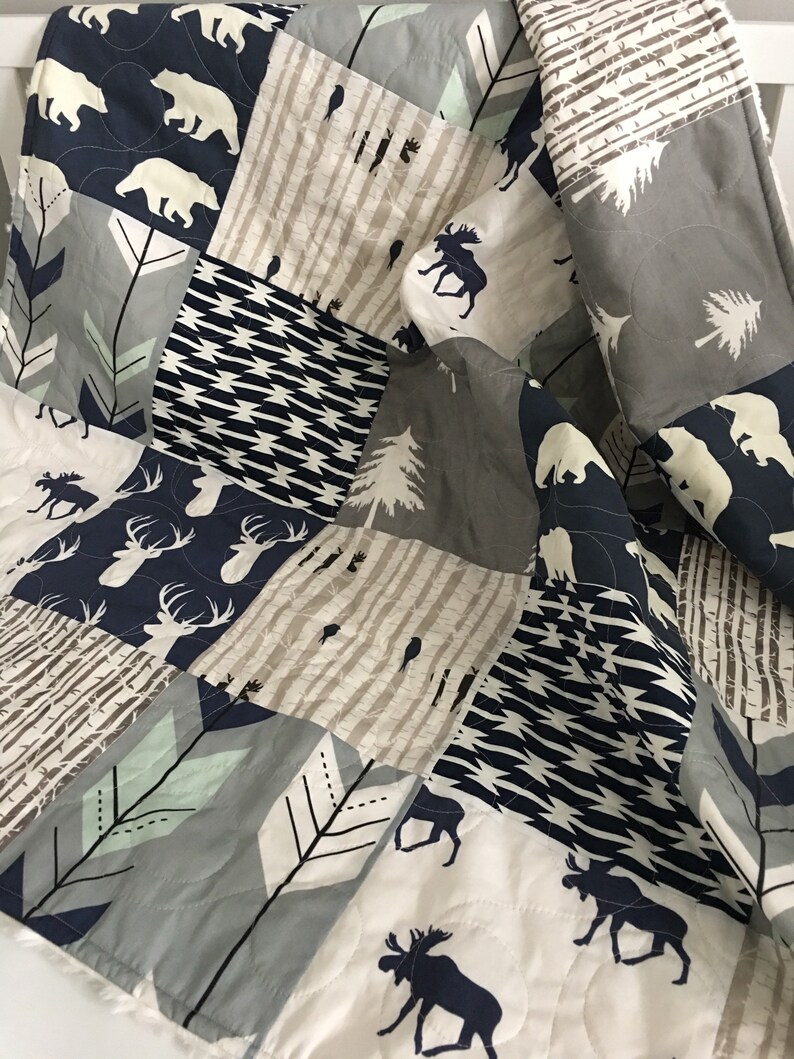 Baby Boy Quilt Navy Blue Crib Bedding Boy Crib Bedding Etsy