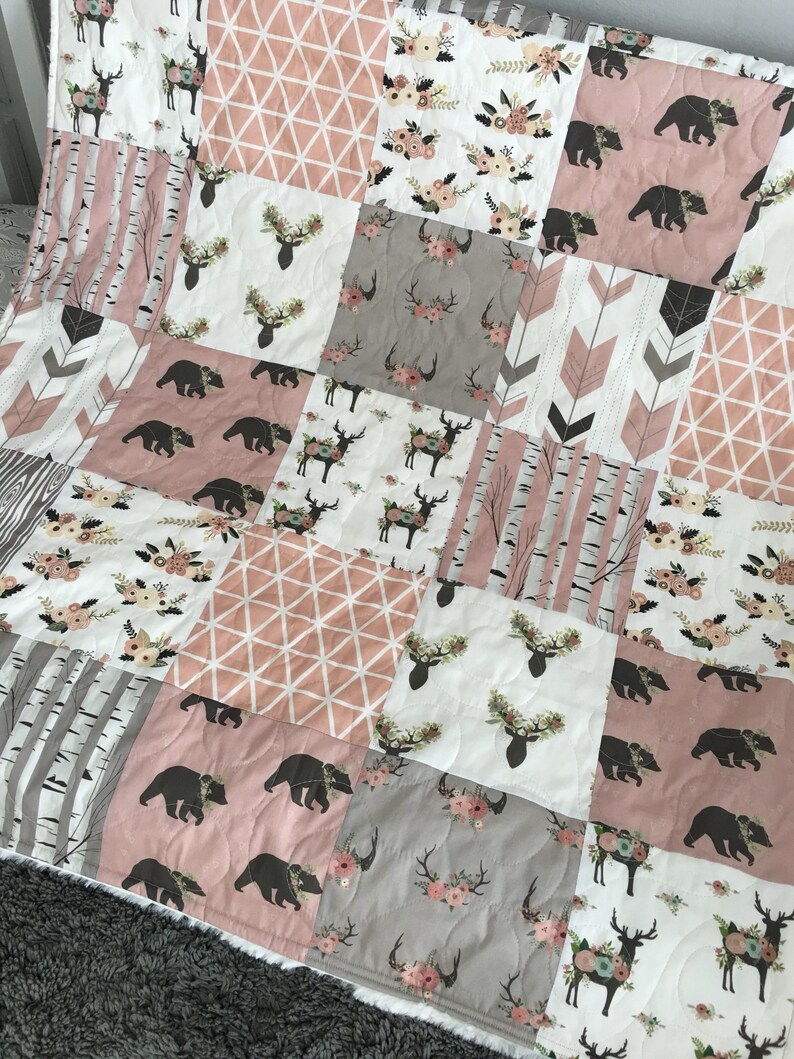Woodland Crib Bedding Girl Woodland Deer Quilt Birch Etsy