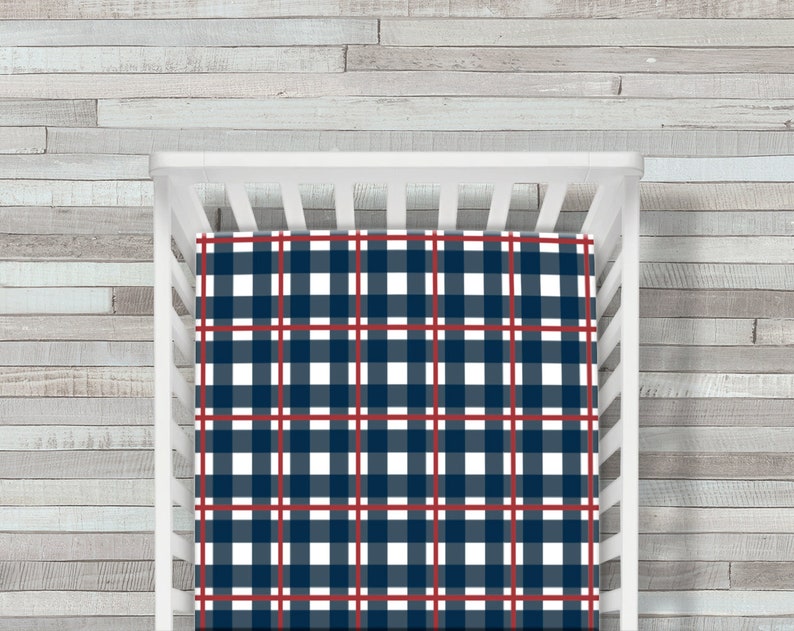 Nautical Plaid Crib Sheet Crib Bedding Navy Red Nautical Etsy