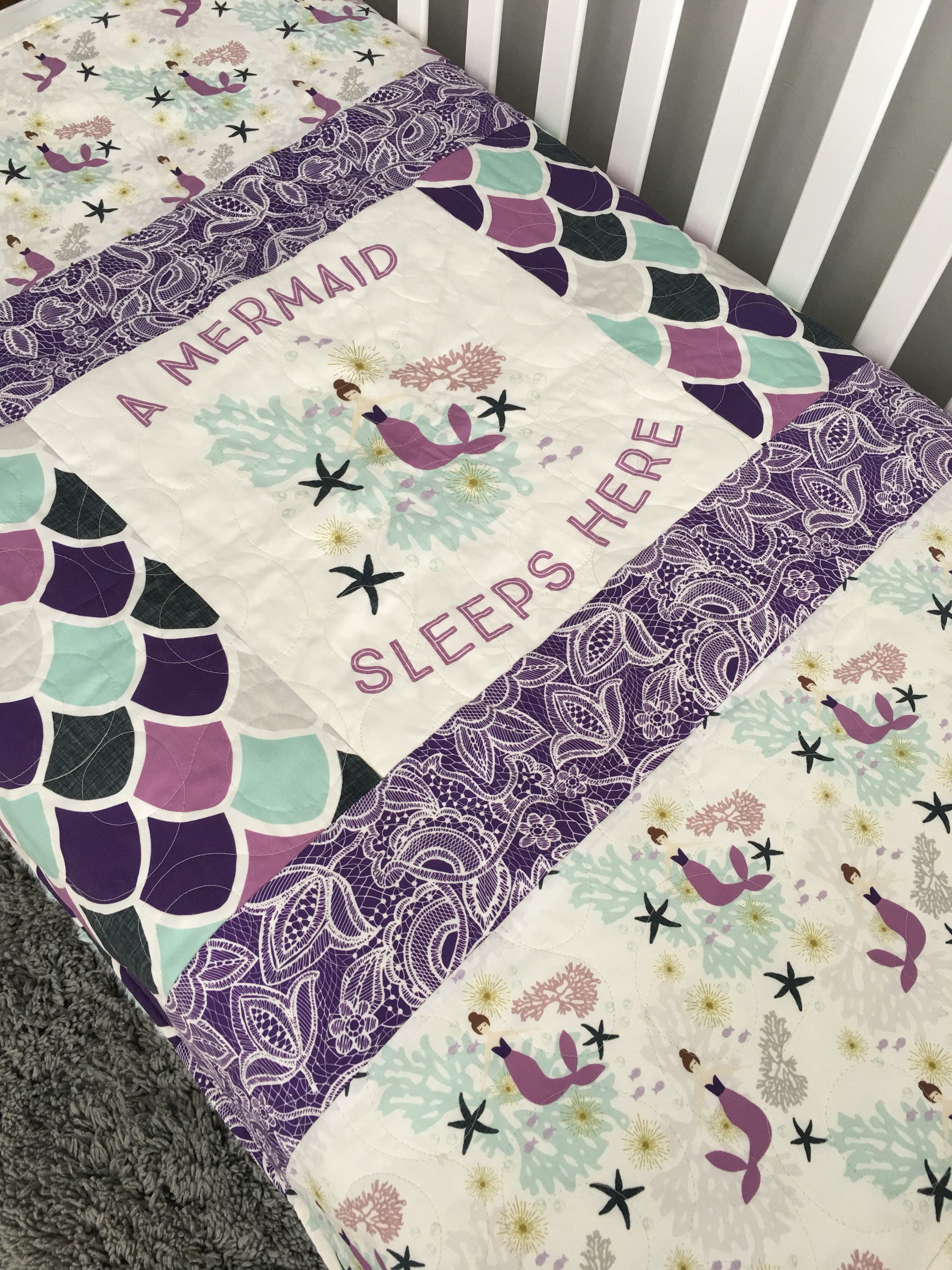 Mermaid Baby Quilt Purple Aqua Baby Bedding Mermaid Crib Etsy