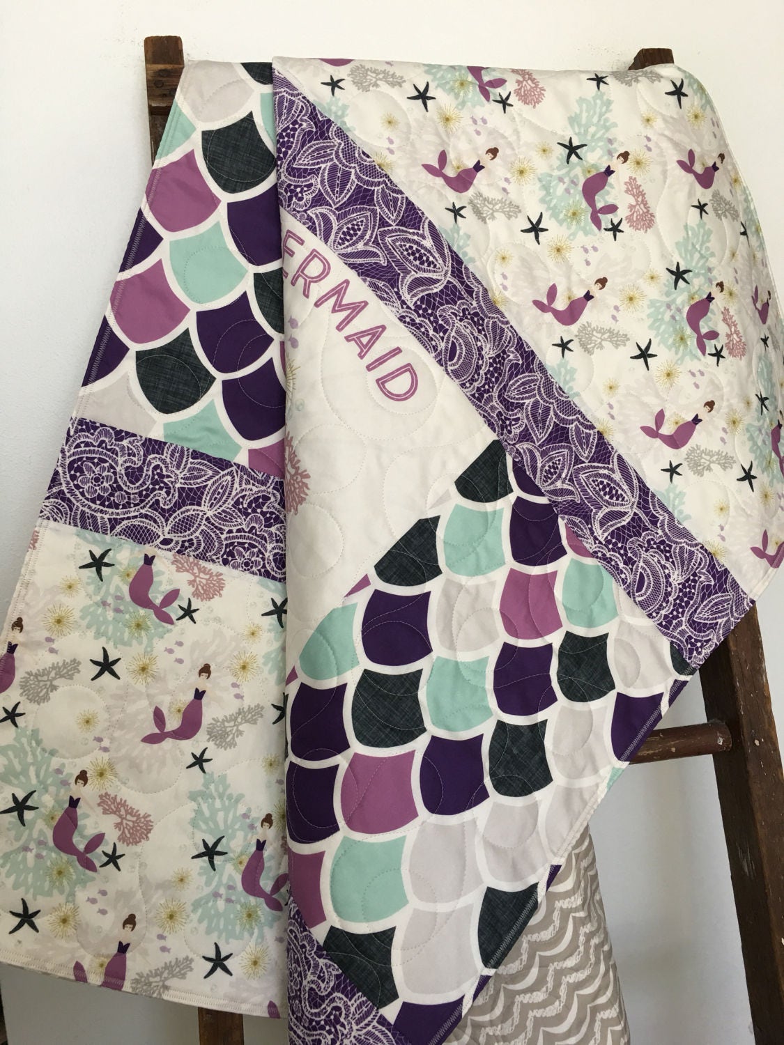 Mermaid Baby Quilt Purple Aqua Baby Bedding Mermaid Crib Etsy