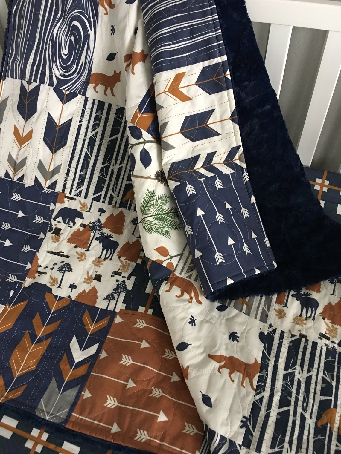 Fox Quilt Boy Fox Crib Bedding Fox Nursery Boy Moose Baby Etsy