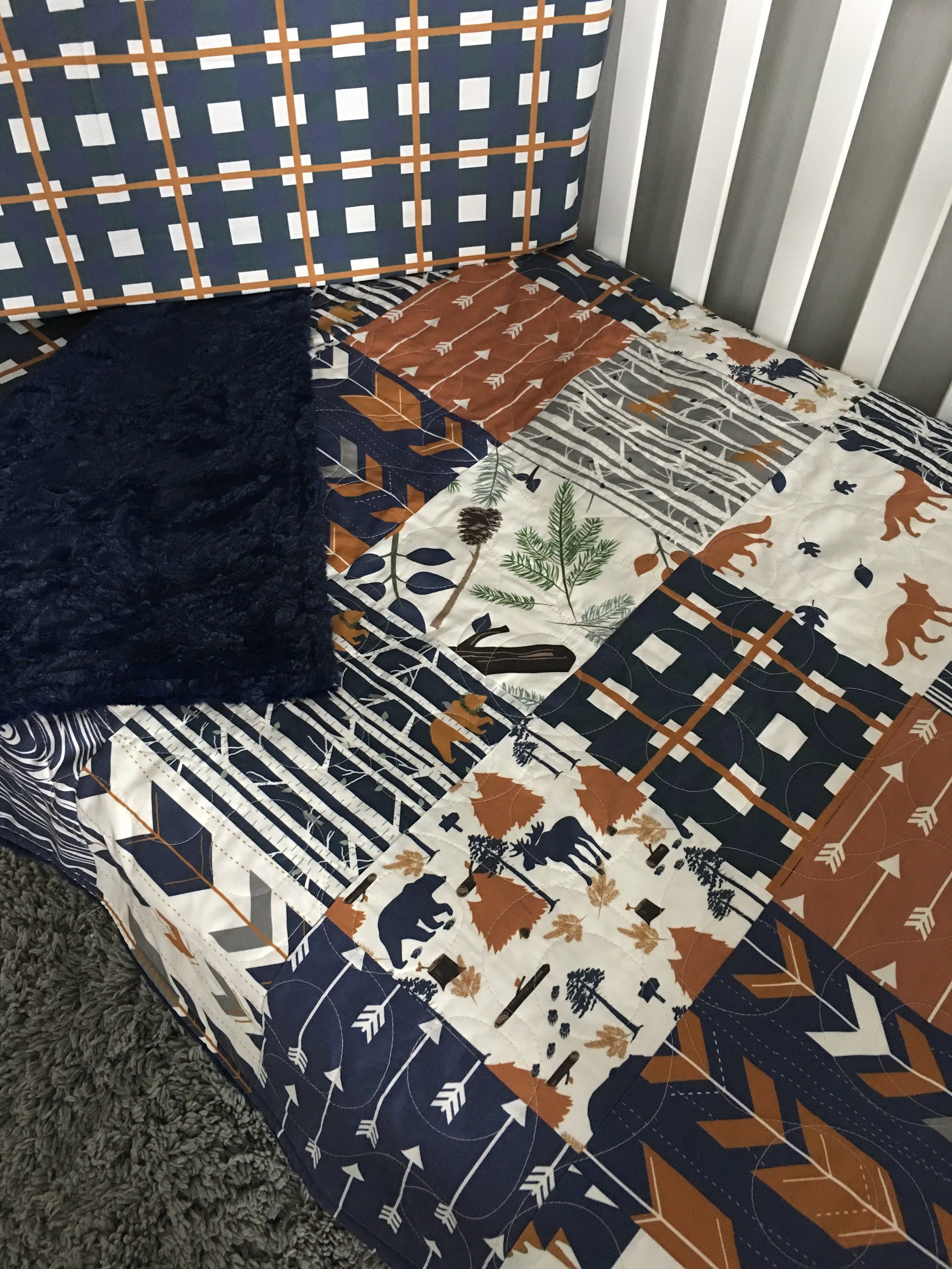 Fox Quilt Boy Fox Crib Bedding Fox Nursery Boy Moose Baby Etsy