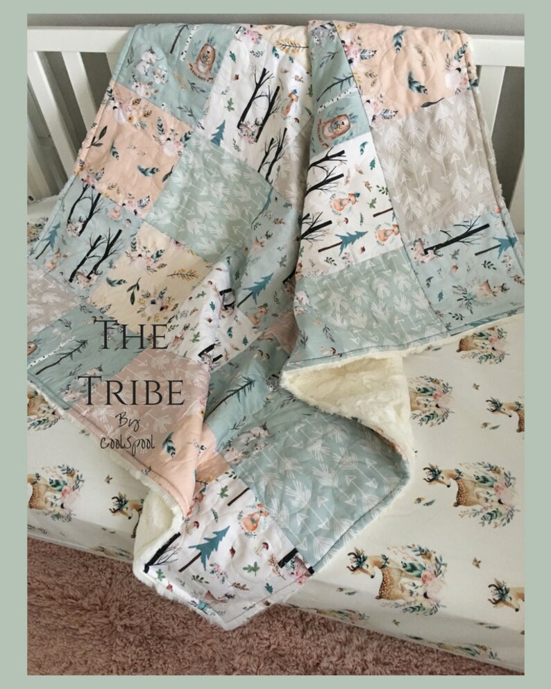Woodland Boho Baby Quilt Deer Nursery Bear Bedding