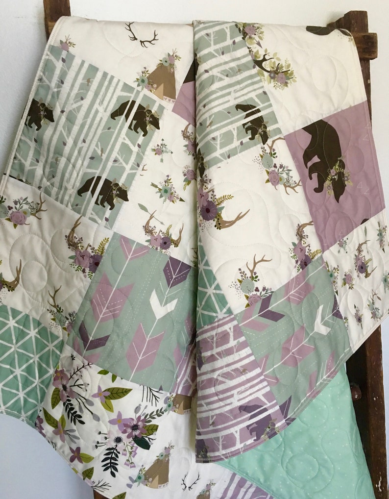 Purple Woodland Baby Quilt Lavender Girl Crib Bedding Etsy
