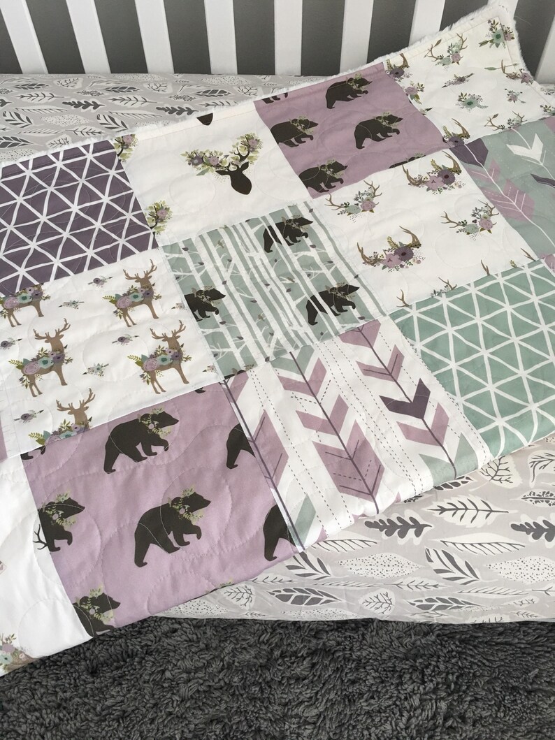 Purple Woodland Baby Quilt Lavender Girl Crib Bedding Etsy