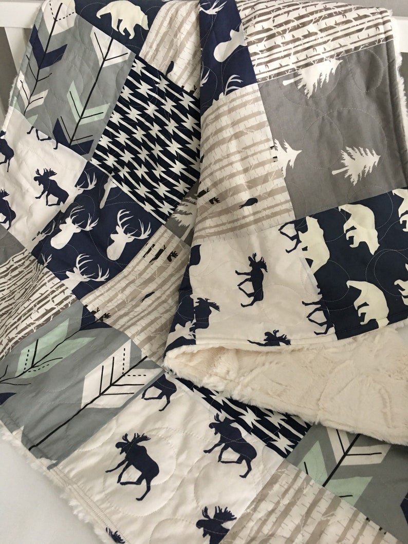 Baby Boy Quilt Navy Blue Crib Bedding Boy Crib Bedding Etsy