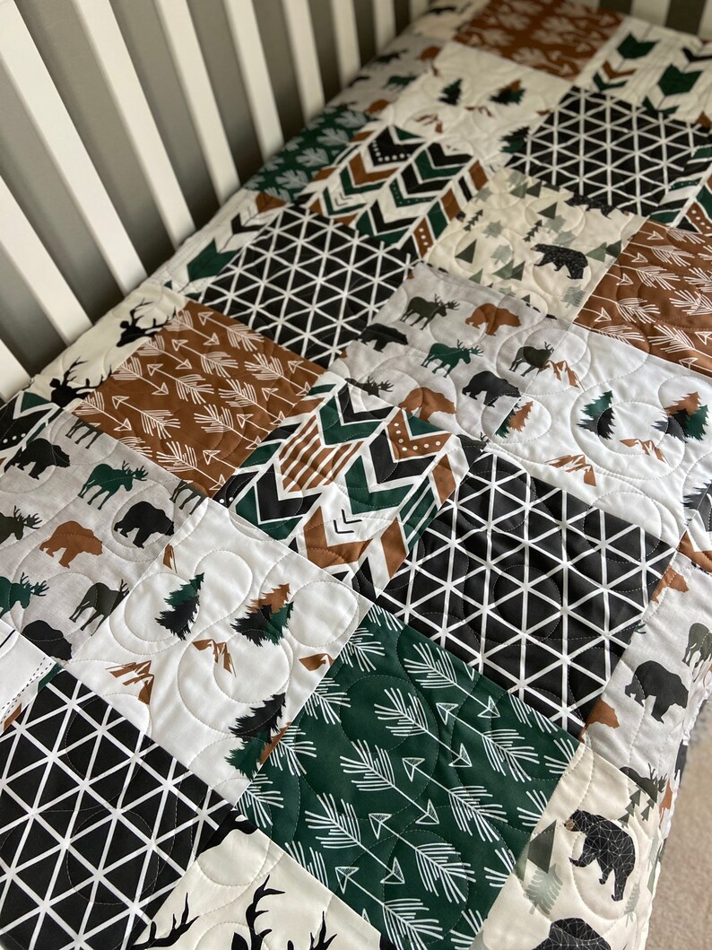 Green Baby Quilt Mountain Baby Quilt Copper Baby Bedding Etsy