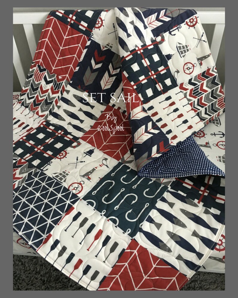 Red Navy Nautical Baby Quilt Nautical Crib Bedding Baby Etsy