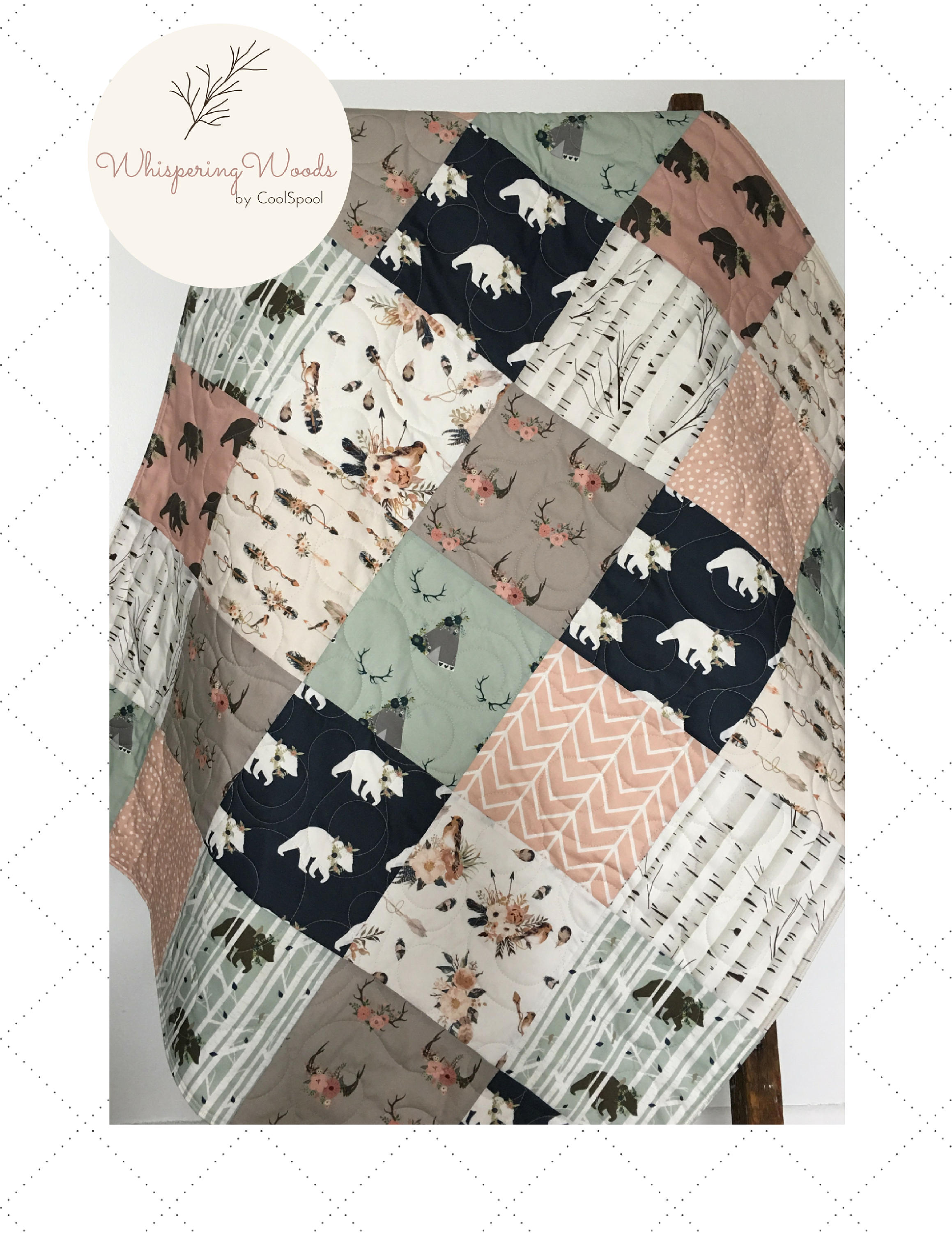 Baby Quilt Girl Woodland Boho Crib Bedding Whispering Woods Etsy