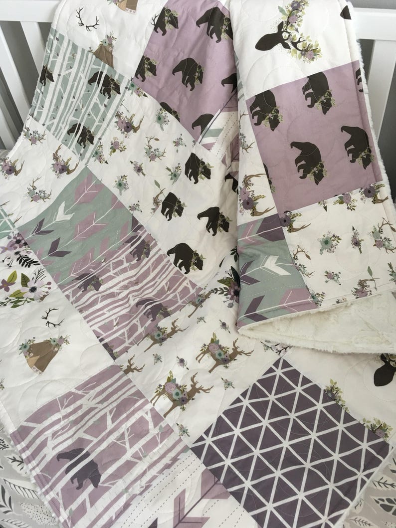 Purple Woodland Baby Quilt Lavender Girl Crib Bedding Etsy