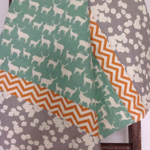 Baby Quilt, Organic, Rustic, Woodland, Gray, Pool, Orange Chevron, Poppies Shroom, Elk, Deer, Mod Basics 2, Baby Blanket, Crib Bedding, Baby