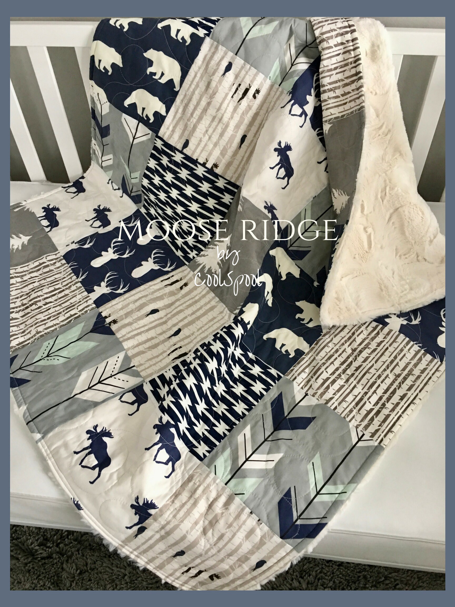 Baby Quilt Boy Navy Gray Crib Bedding Woodland Nursery Boy Etsy