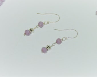 Purple Czech Bead Earrings, Tibetan Silver Flower Beads, Bridal, Bridesmaid, Tibetan Silver, Silver Plated, Handcrafted