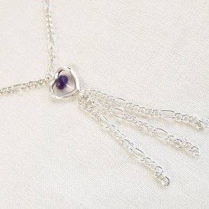 Silver Necklace, Purple Quartz, Heart Shaped Charms, Tibetan Silver, Long Chain, Bridesmaid, Wedding, Prom, Jewellery, etsyEUR, UK, epsteam image 2