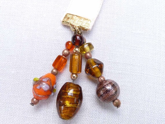 Beaded Ribbon Bookmark Pale Peach Satin Ribbon, Book Mark, Page Keeper,  Acid Free Ribbon, Murano Beads, Czech Glass Beads, Hand Crafted 
