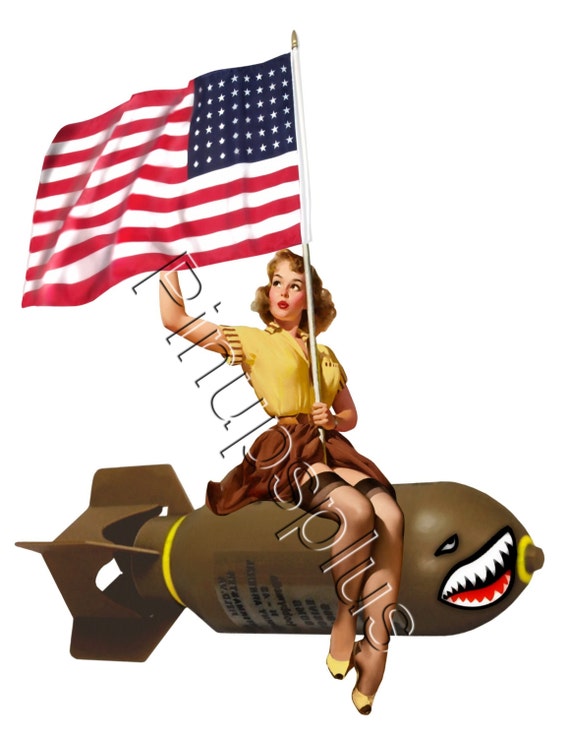 WWII Bomber USA Flag Pinup Girl riding bomb Waterslide Decal Etsy