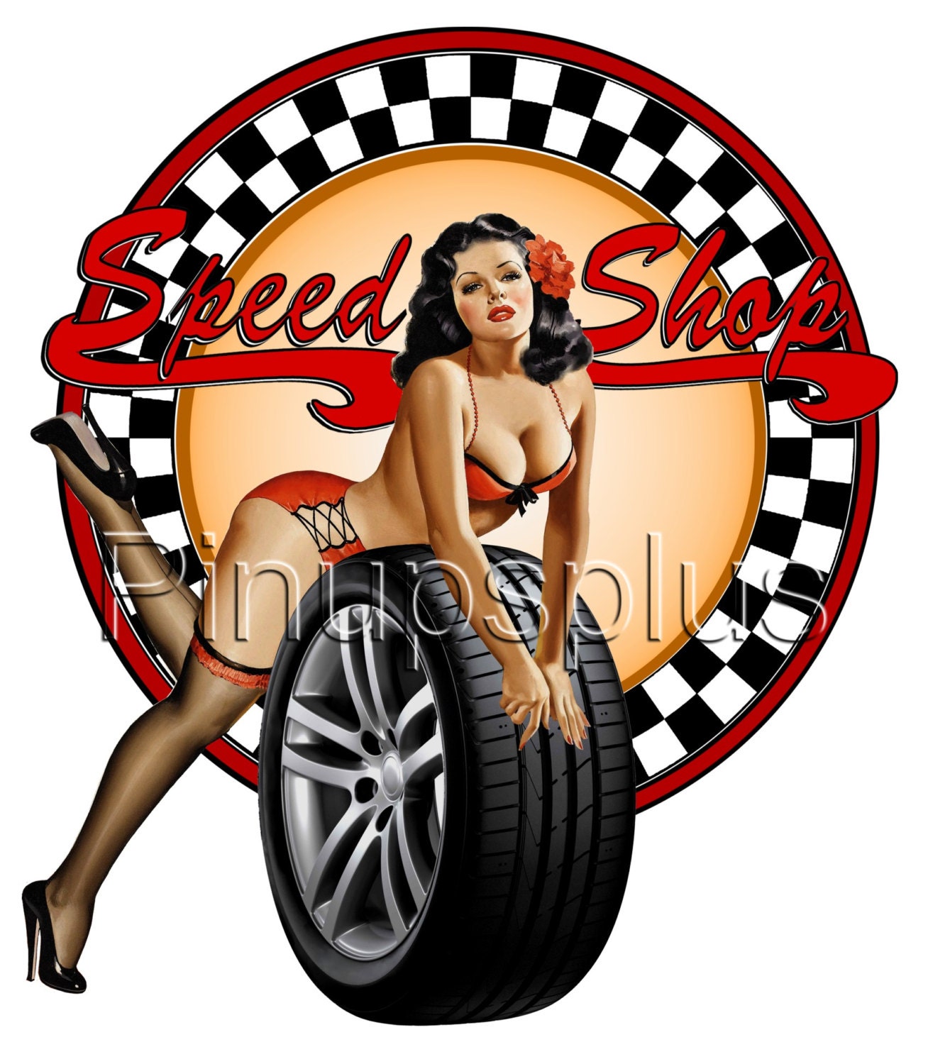 Sexy Racing Speed Shop Pinup Girl With Tire Waterslide Decals Etsy 