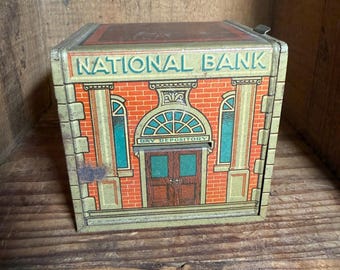 NATIONAL BANK Vintage Tin Bank by Wyandotte Toys