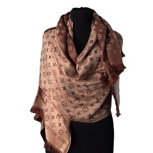 Vintage cotton shawl, Luxury designers shawl, Vintage large foulard, Unisex shawl, Brown Shawl, Beige Shawl,  Gift for her, Gift İdea