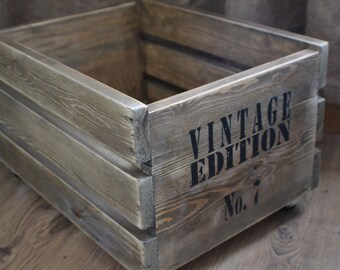 Wooden Crate, Vinatge style wooden toys crate, box, living room  storage, nursery furniture, boy wooden box, rustic home decor