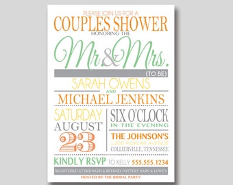 Typography Couples Shower Invitation - Custom Printable