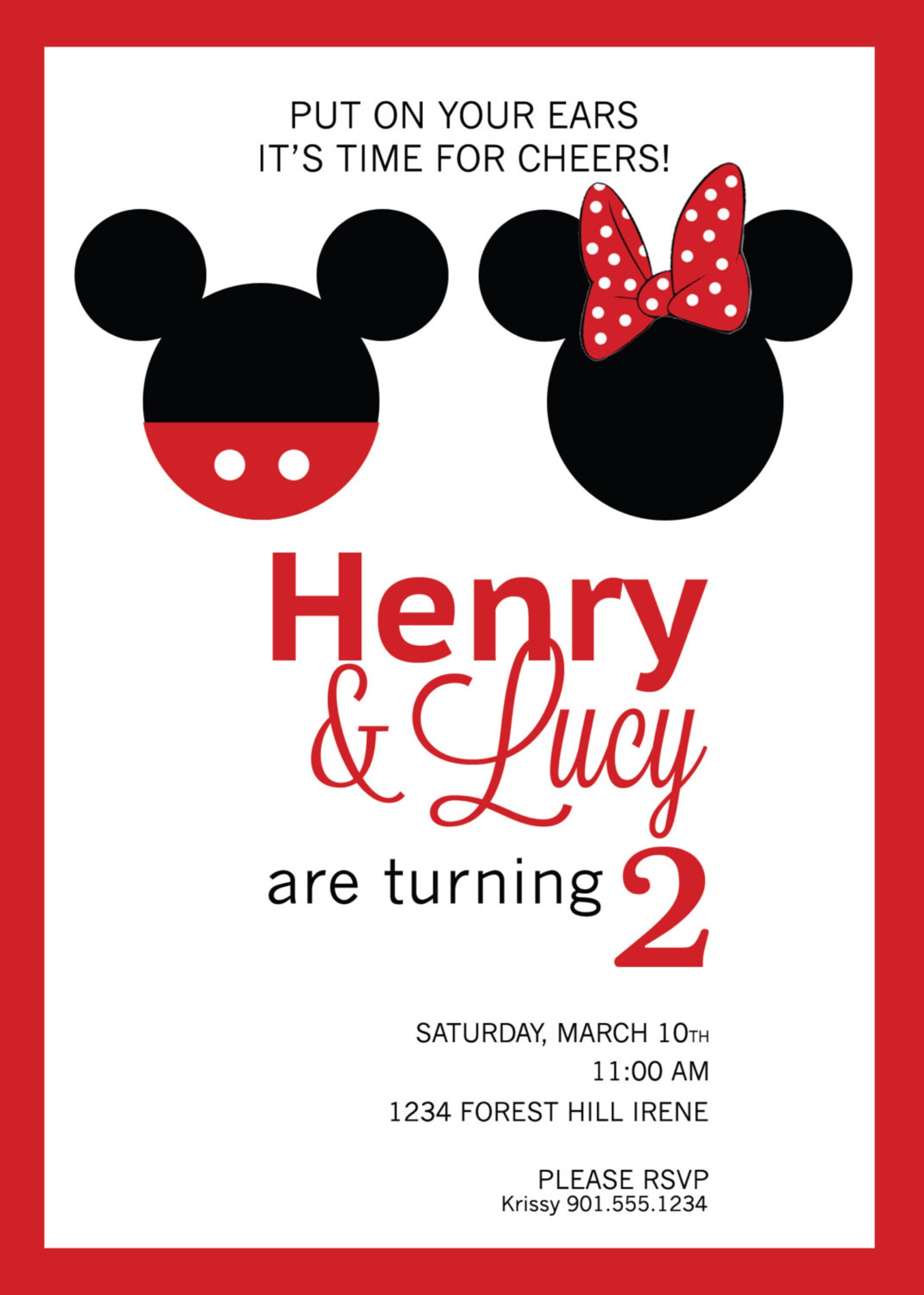 Mickey & Minnie Mouse Birthday Invitation Custom DIY Etsy
