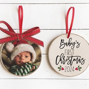 Babys First Christmas Photo Ornament | Custom Photo Ornament | Personalized Wood Ornament | Christmas Ornament | Hand lettered