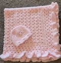 Handmade Crochet Baby Blanket with ruffle - Pink