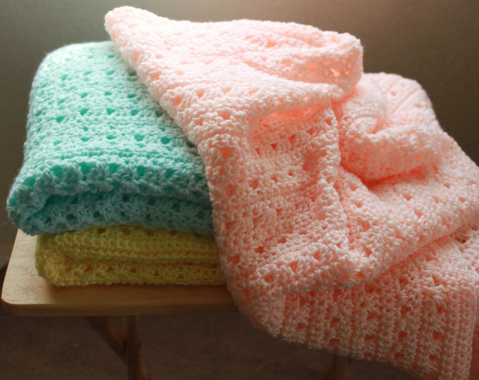 Hand Crochet Baby Blanket - Beautiful and soft - ONE - Choice of color