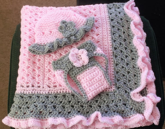 Pink and gray baby blanket sale