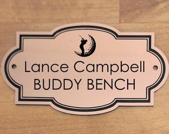Golf Course Memorial Garden Bench Marker, Private Country Club, Golfer Plaque, Engraved Outdoor Plaque, Wood Fence Bench, Custom Tag Label