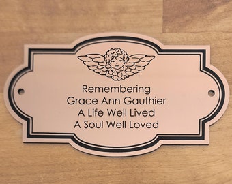 Memorial Garden Bench Marker, Infant Child, Cherub Angel, Engraved Outdoor Plaque, Wood Fence Bench, Custom Tag Label, Personalized Donor
