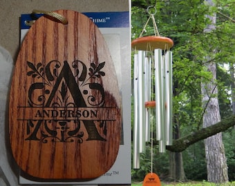 SPLIT MONOGRAM Engraved Wind Chimes, Monogrammed Gift, Housewarming Gift, Wedding Gift,  Hostess Gift, Custom Newlywed Gift, The Host Gift