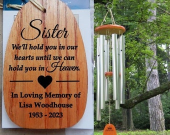 Sister In Heaven Wind Chime, Sympathy Windchime for Loss of Sister Personalized Memorial Chimes, Woodstock Amazing Grace, Sister Remembrance