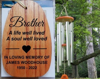 Sympathy Gift for Loss of Brother, Condolence Gift, Funeral Bereavement Memorial Present, Remembrance Wind Chime, Engraved, Personalized