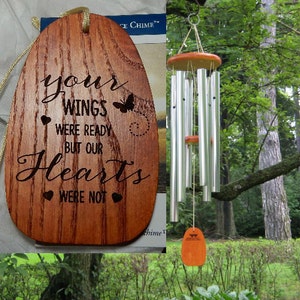 Personalized Wind Chimes "Your Wings Were Ready But Our Hearts Were Not" - sympathy gift, funeral gift, engraved chimes, condolence gift