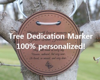 Tree Charm™ - Round / Personalized.  Tree Plaque, Tree Marker, Tree Tag, Tree Dedication, Memorial Tree