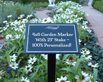 100% Personalized Garden Plaque, 4"x6" with 23" Stake, Custom Garden Sign, Garden Dedication Marker, Tree Dedication Garden Memorial Plaque