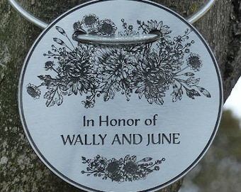 Tree Charm Tree Dedication Marker ROUND &quot;Blooming Gardens&quot; - Personalized. Tree Marker, Tree PlaqueTree Tag, Custom Engraved Earth Day Gifts