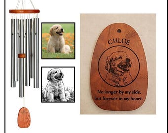 Personalized Dog Memorial Photo Wind Chimes, Custom Engraved Pet Loss Gift, Loss of Dog Remembrance Memorial windchime, Dog Sympathy Gift
