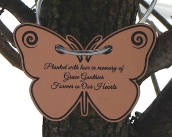 Tree Charm™ BUTTERFLY SHAPED &quot;CHARMLET&quot; - Custom Tree Marker, Tree Plaque, Tree Dedication Marker, Tree Marker, Personalized Garden Marker