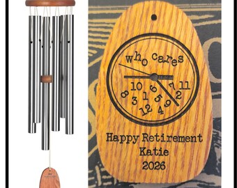 WHO CARES wind chime funny retirement gift idea for colleague, for mom, for woman coworker, for teacher, friend, for boss or employee worker