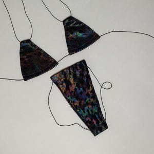 Exotic Dancewear Black Cat String Set Microkini | Rave Wear, Stripper Outfits