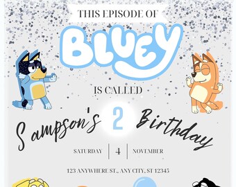 Bluey Invite, Birthday Invite, Blue Dog Invite, Cute Dog, This episode of bluey